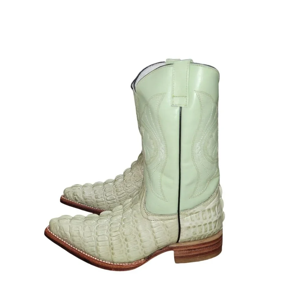 Holster Kids Cowhide Caiman Print Embroidered  Boots Leather Western Cowboy Boot